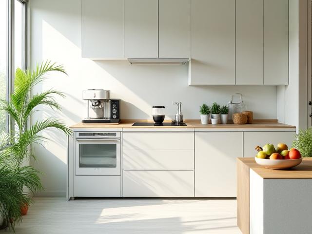 Cucina moderna e funzionale dell'ufficio per i pasti e le pause del team