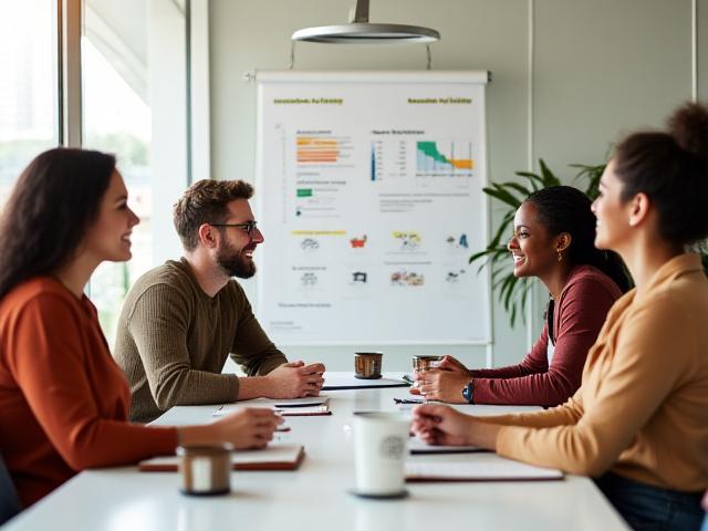 Team Manufatto Vitale in una sessione di brainstorming informale con lavagna e caffè