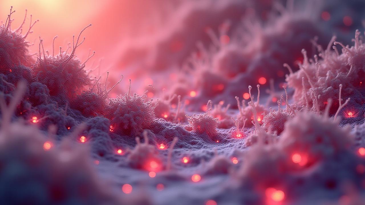 Grafica astratta ed elegante che rappresenta l'ecosistema del microbioma intestinale come un giardino in equilibrio.