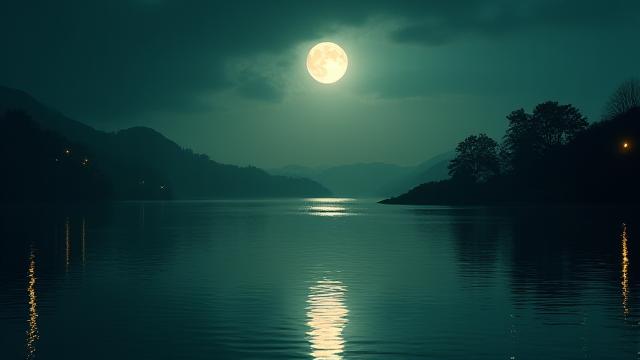 Copertina playlist Rilassamento Serale con una scena notturna calma e stellata con note musicali