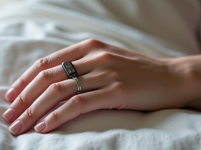 Smartwatch o anello per il monitoraggio del sonno su una mano